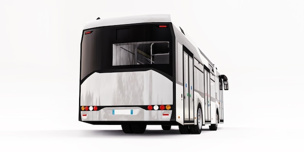 Mediun urban white bus on a white isolated background. 3d rendering.