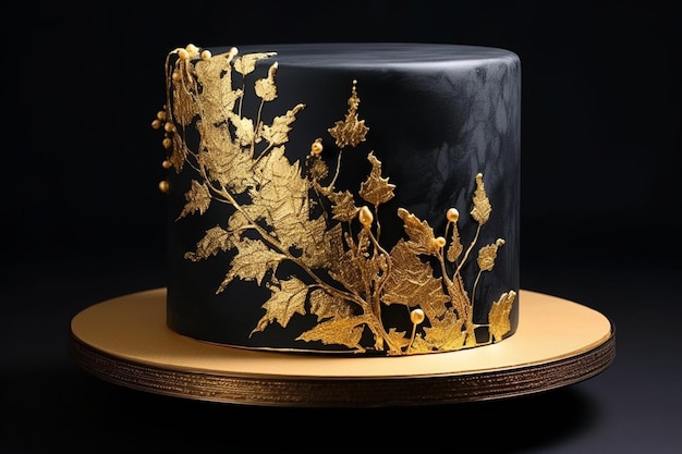 Photo medovik cake with edible gold leaf accents