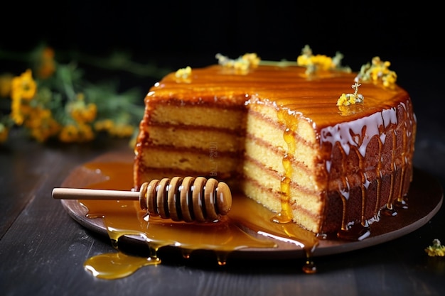 Photo medovik cake with a smooth honey glaze