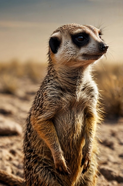 a meerkat is looking at the camera