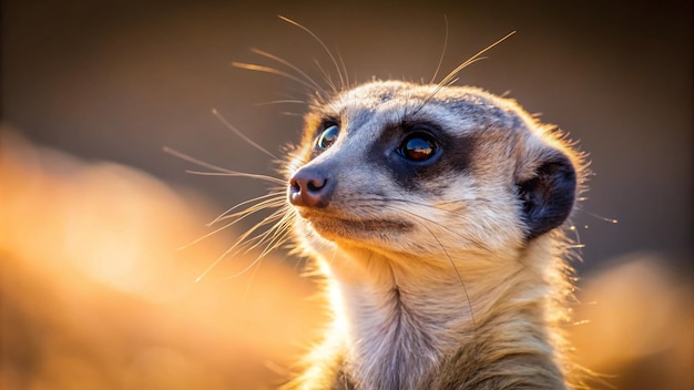 a meerkat looking at the camera with the sun behind him