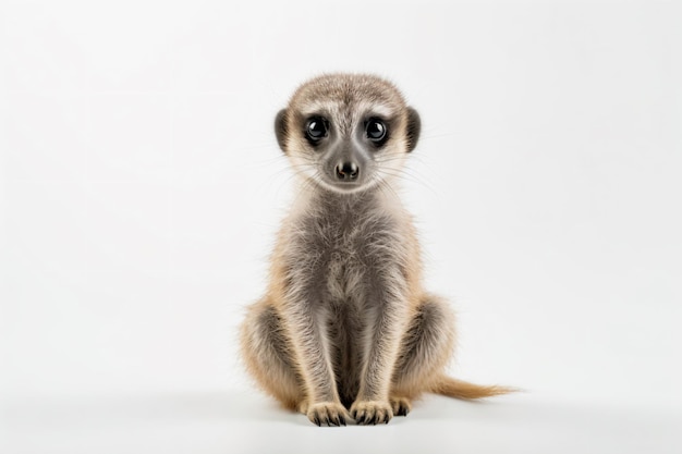 A meerkat sitting on a white background