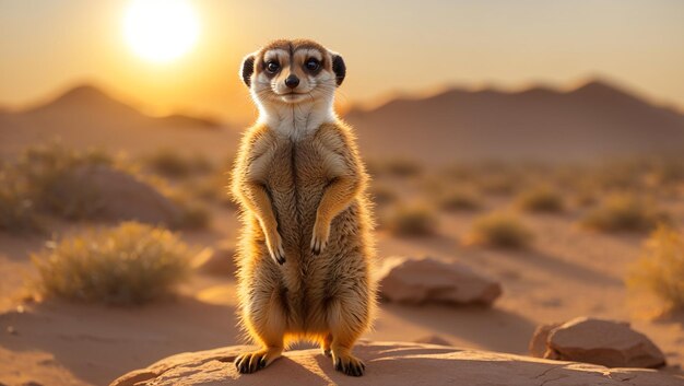 Photo a meerkat standing on a rock with the sun behind him