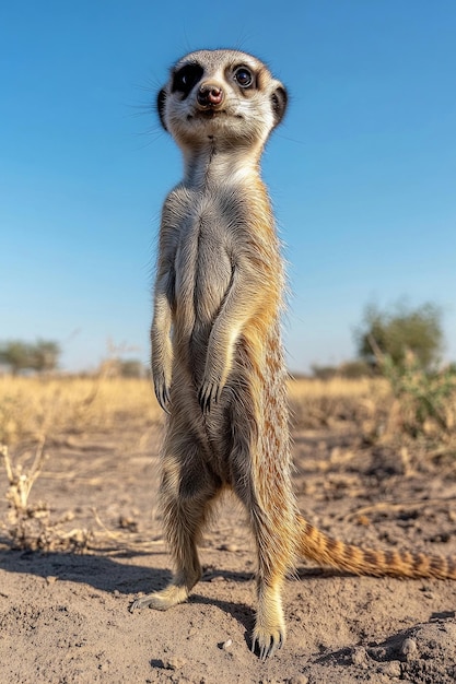 Photo a meerkat standing upright in its natural habitat