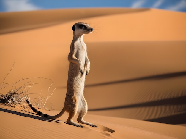 Photo a meerkat stands in the kalahari desert namibia