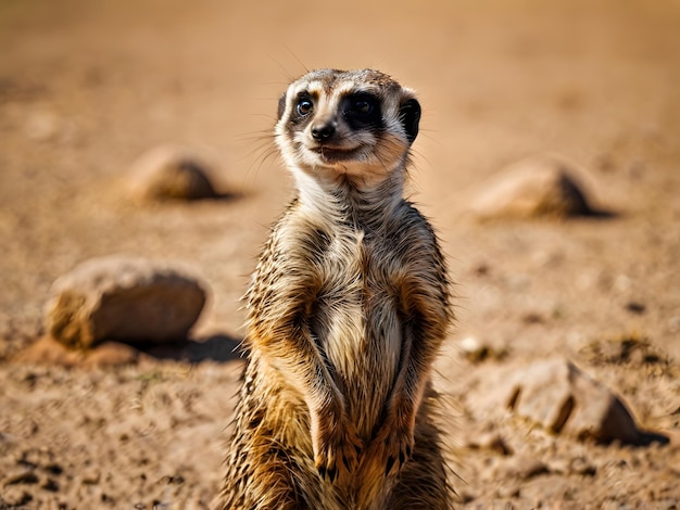 Photo a meerkat stands in the kalahari desert namibia