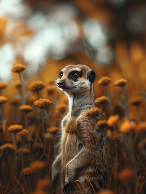 Photo meerkat suricate african mongoose close up wild mammal in grassland habitat