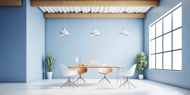 Meeting room interior design blue color style by generative AI tools