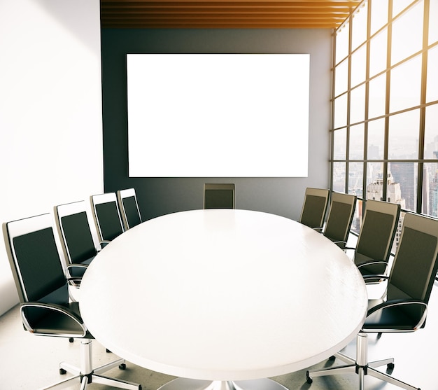 Meeting room with empty whiteboard