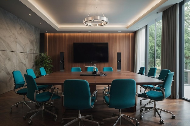 Meeting room with an integrated AV system and modern c