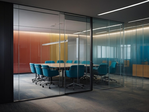 Meeting room with a soundproof glass partition