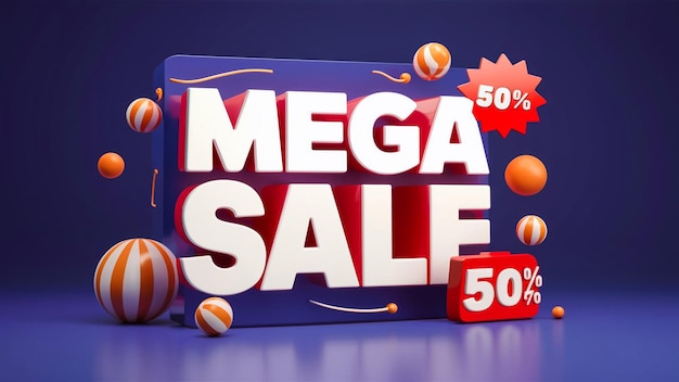 Photo mega sale up to 50 discount offer icon isolated 3d render illustration