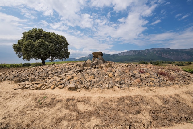 Megalithic Dolmen Chabola de la Hechicera, in La Guardia, Basque Country, Spain.