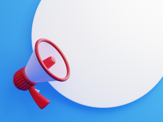 Megaphone on blue background 3d rendering