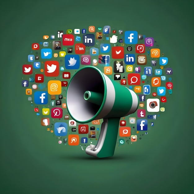 Megaphone Encircled by Social Media Logos