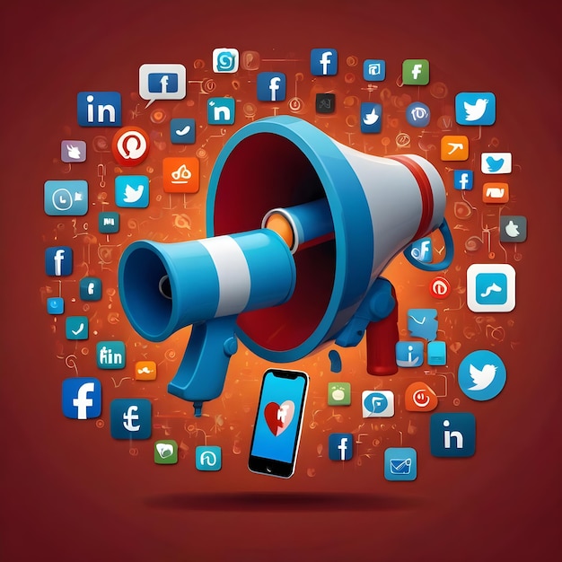 Megaphone Encircled by Social Media Logos