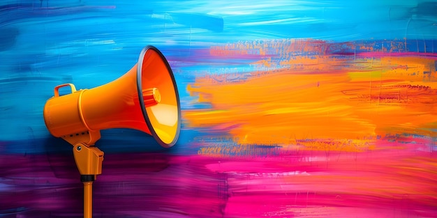 Megaphone showcasing SEO social media PR and marketing trends buzzwords Concept SEO Strategies Social Media Trends PR Campaigns Marketing Buzzwords