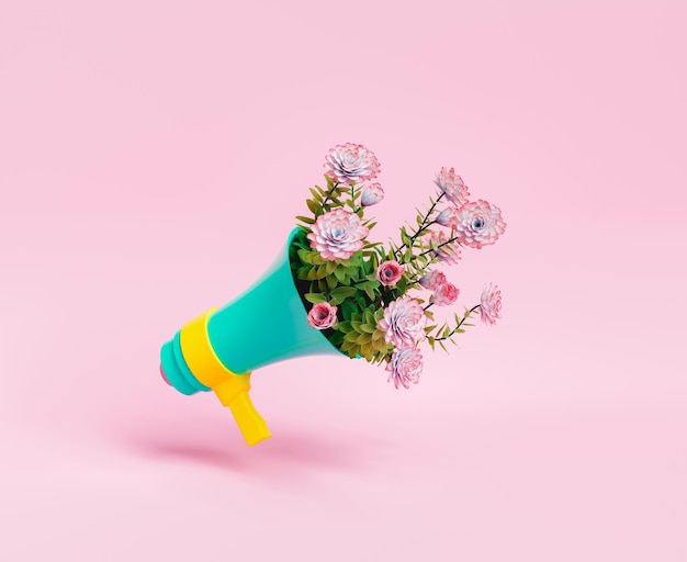 Megaphone with bunch of flowers