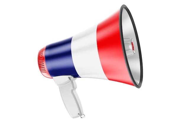 Megaphone with French flag 3D rendering isolated on white background