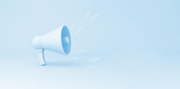 Megaphone with lightnings Illustrations on blue pastel background