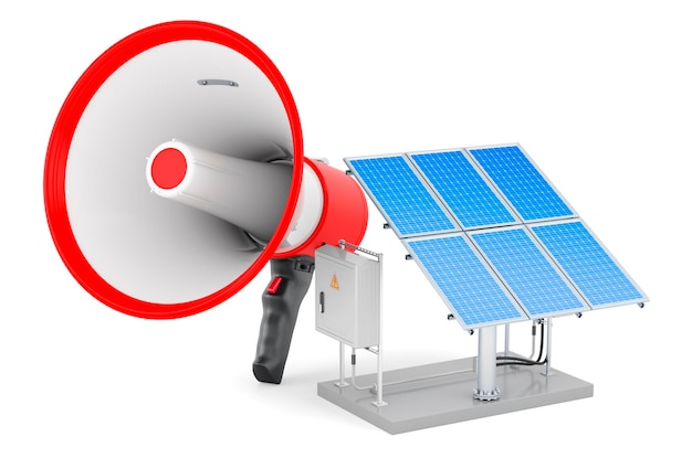 Megaphone with Solar panel 3D rendering