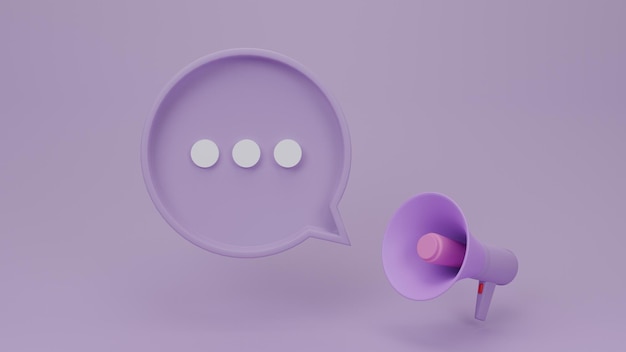 Megaphone with speech bubble notification on purple backgroundComments or user social mediaBlank MockupReminder popup3D rendering illustration