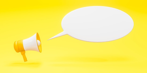 Megaphone with speech bubble with copy space megaphone on yellow background and round bubble message banner 3d rendering