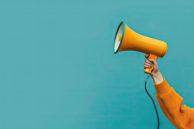 Photo megaphone and womans hand copy space