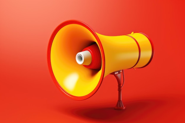 Megaphone in yellow and red colors on a vibrant red background Suitable for advertising promotions and communication concepts