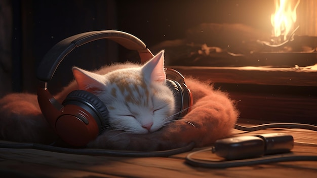 Melodic Kitten Baby Cat with Headphones