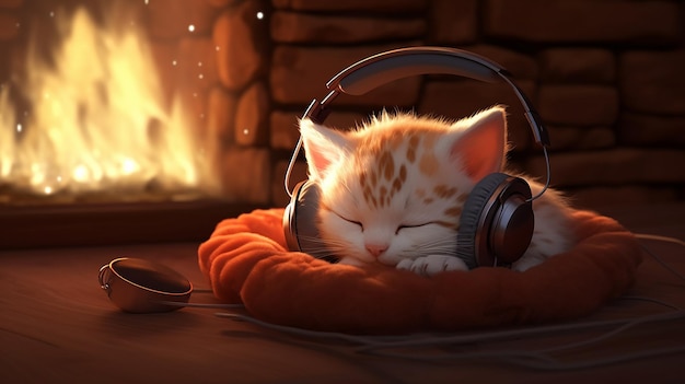 Melodic Kitten Baby Cat with Headphones