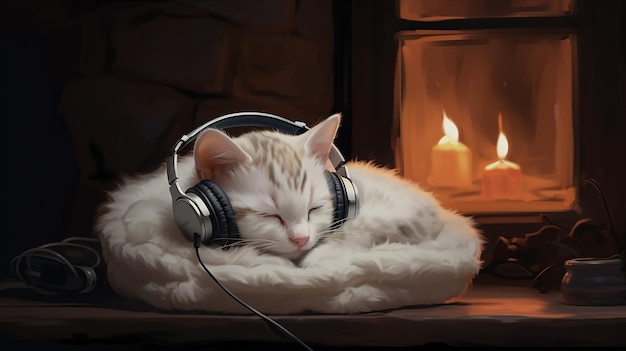 Melodic Kitten Baby Cat with Headphones