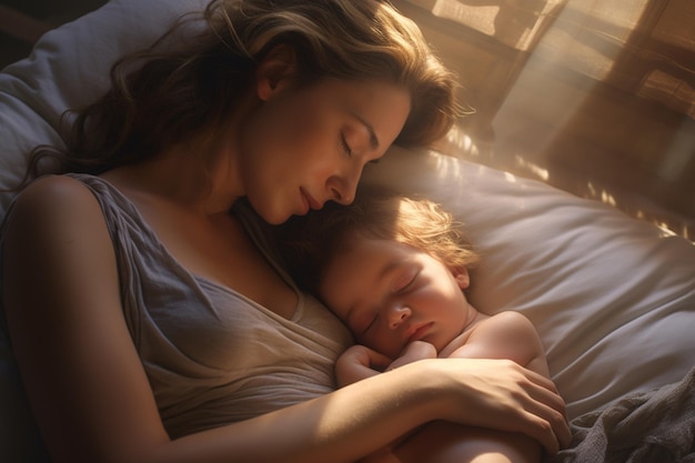 Melody of Maternal Connection depicted through a tender embrace as an artistic ode to motherhood