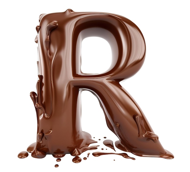 Melt chocolate alphabet letter R cutout on white background Ge