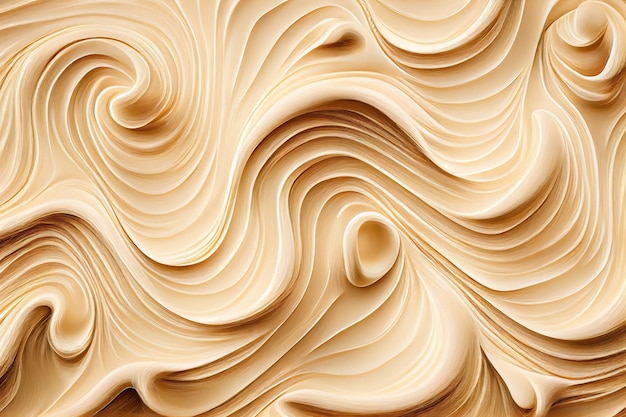 Melted Caramel Texture Ice Cream Waves Smooth Icecream Background Silky Flowing Yogurt Mockup Abstract Generative AI Illustration