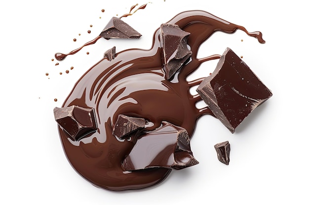 melted chocolate isolated on white background top view