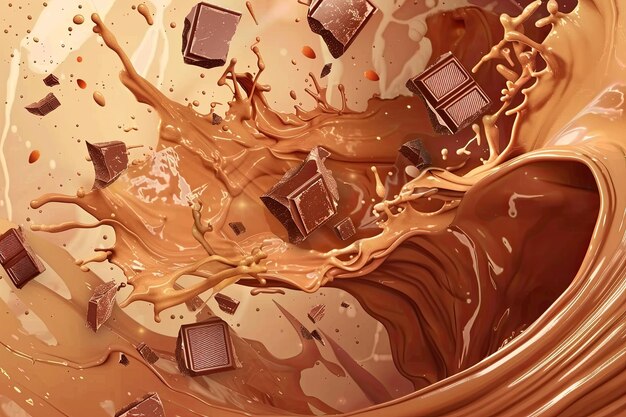 Melted chocolate splashes closeup appetizing Chocolate day