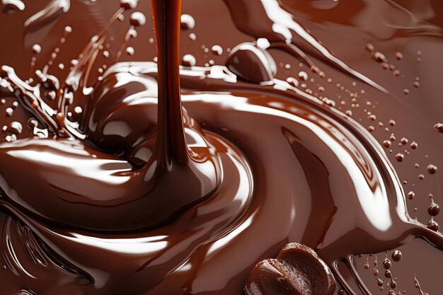 Melted chocolate with dripping drops in a swirling shape