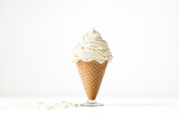 Photo melted ice cream cone on white background