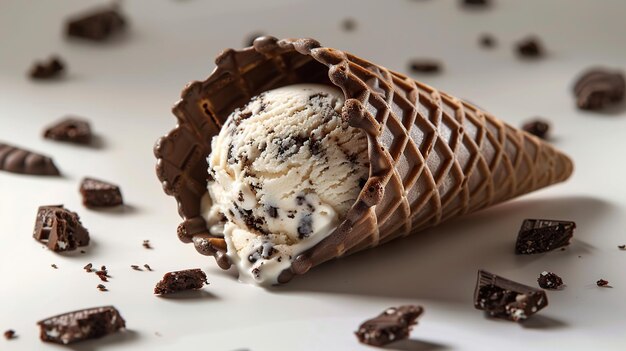 Photo melting chocolate chip ice cream cone