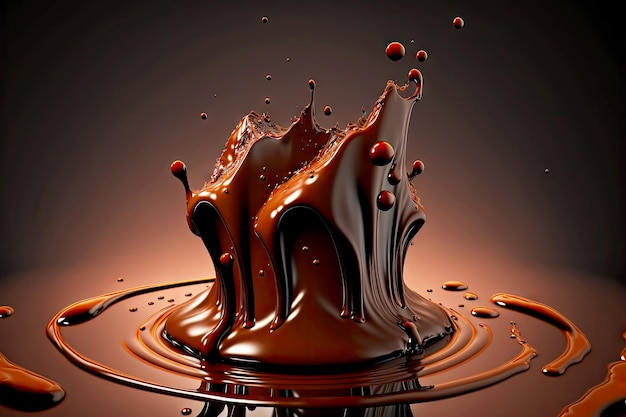 Melting dark chocolate with chocolate splash and drops