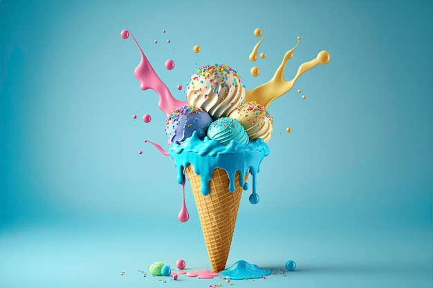 Melting ice cream cone Created with generative Ai technology