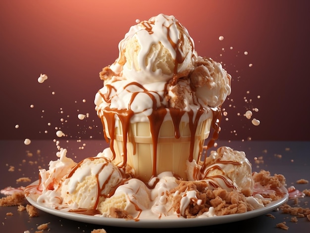 Melting ice cream on a hot summer day with isolated background