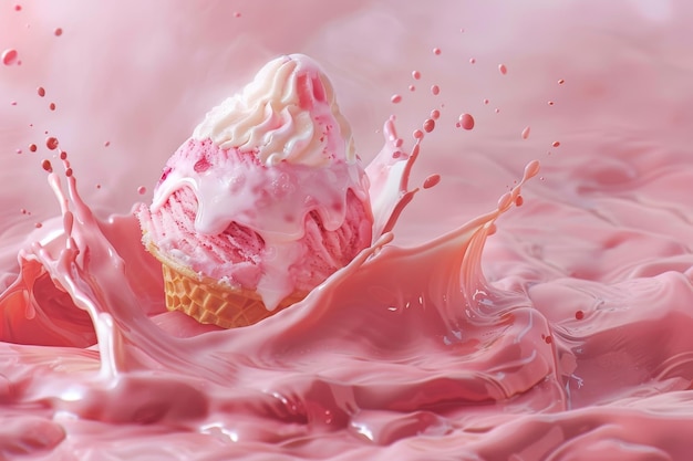 Melting Ice Cream Splash Icecream Melt Flow Dripping Yogurt Melting Ice Cream