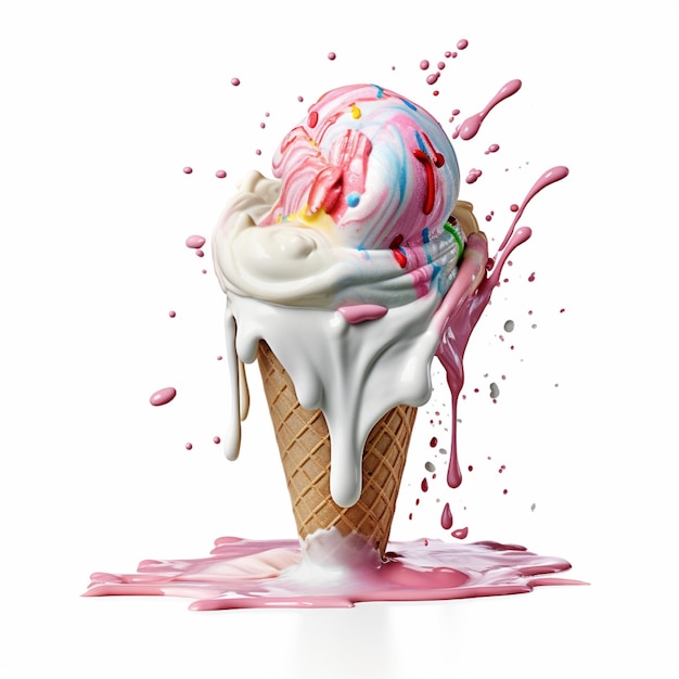 melting ice cream on a white background