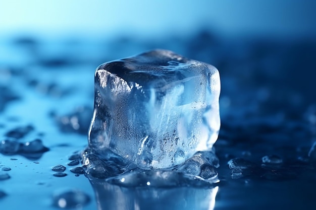 Melting ice cube with a cool blue tint captivating and serene