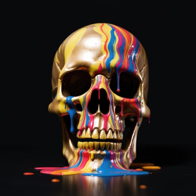 A melting modern art skull with black background