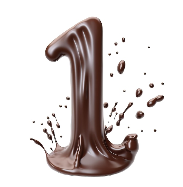 Melting number 1 made of dark chocolate isolated on white generative AI illustration