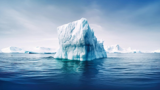 Melting polar ice caps Floating iceberg in the ocean Impact of climate change and global warming Cause of rising sea levels and flooding of coastal cities