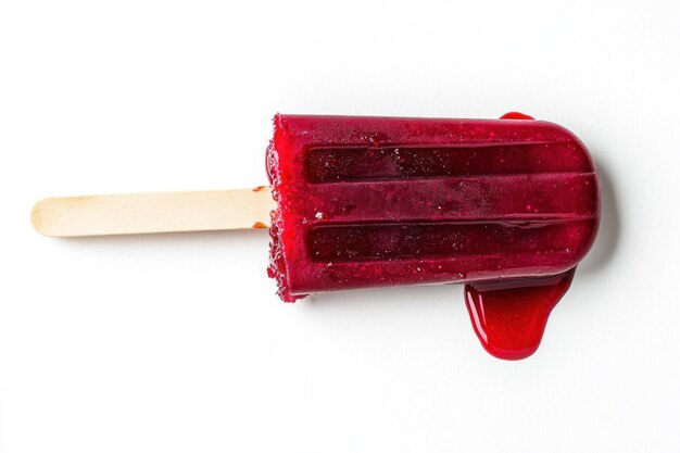 Photo melting red ice popsicle with bite on white background generative ai